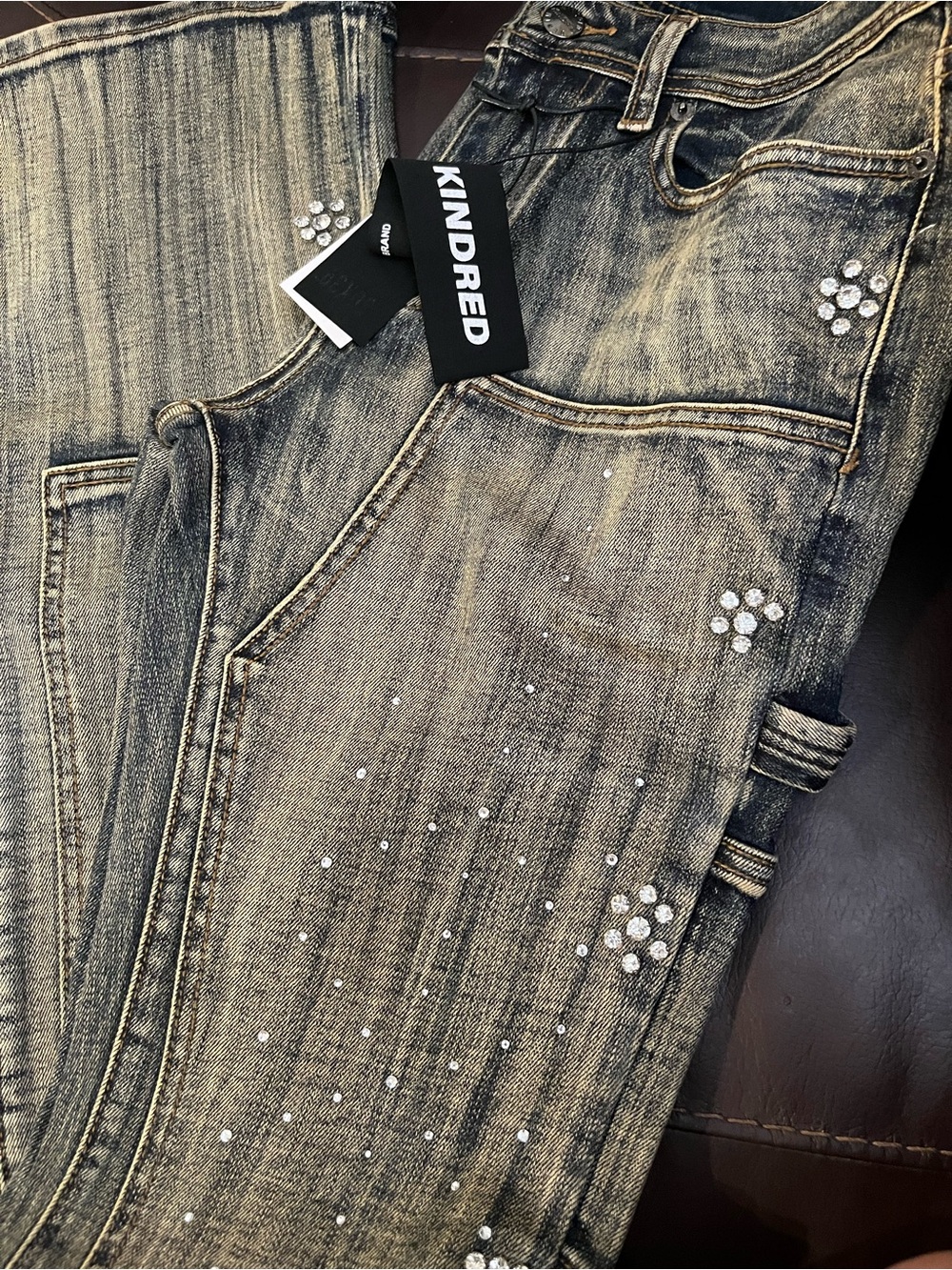 Kindred Men's Gray Washed Bootcut Jeans with Crystal Accents 30